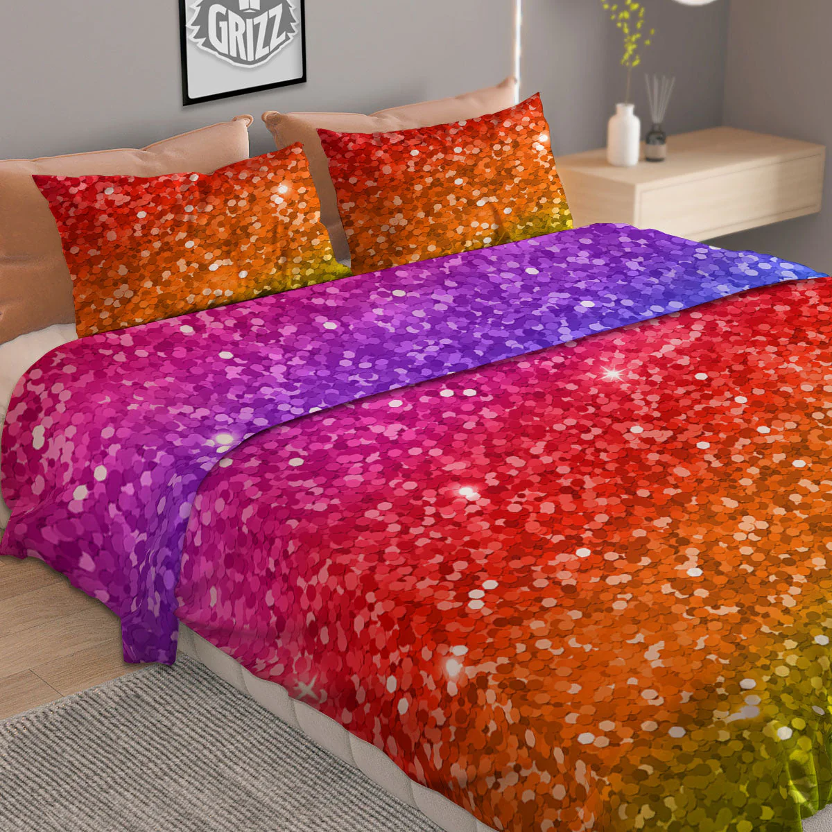Artwork Rainbow Glitter Print Duvet Cover Bedding Set - Image 2