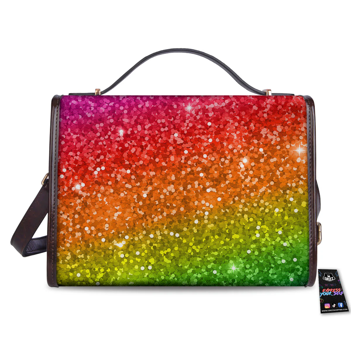 Artwork Rainbow Glitter Print Women's Satchel Bag - Image 2
