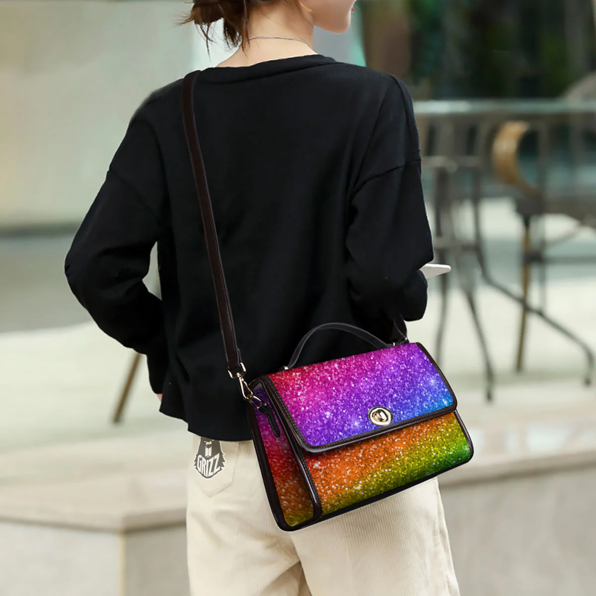 Artwork Rainbow Glitter Print Women's Satchel Bag - Image 3