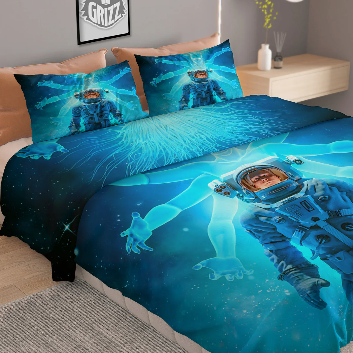 Astronaut And Female Alien Print Duvet Cover Bedding Set - Image 2