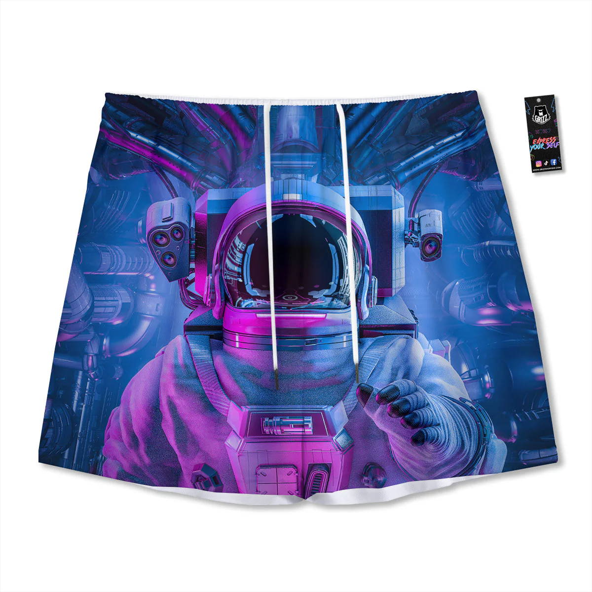 Astronaut Futuristic Print Mesh Shorts