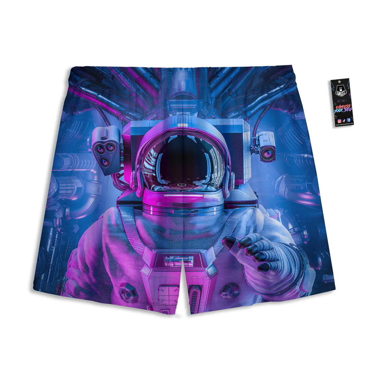 Astronaut Futuristic Print Mesh Shorts - Image 2