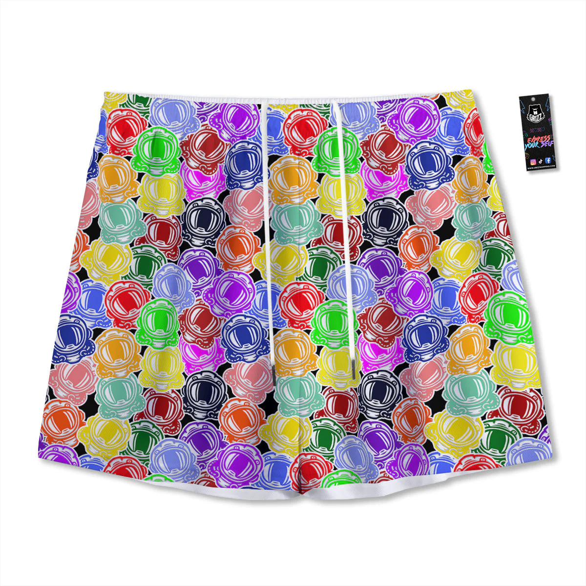 Astronaut Helmet Colorful Print Pattern Mesh Shorts