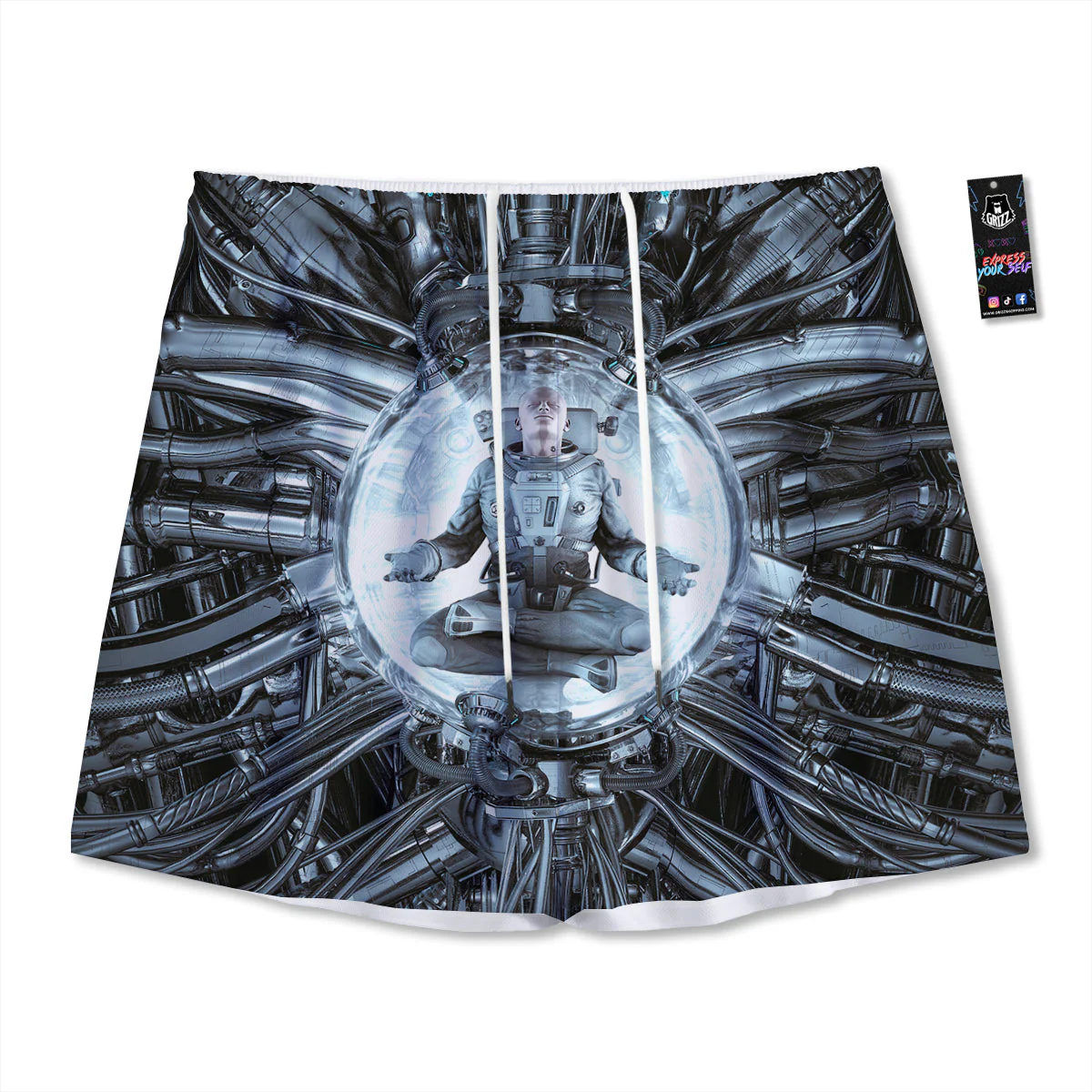 Astronaut In Machine Print Mesh Shorts