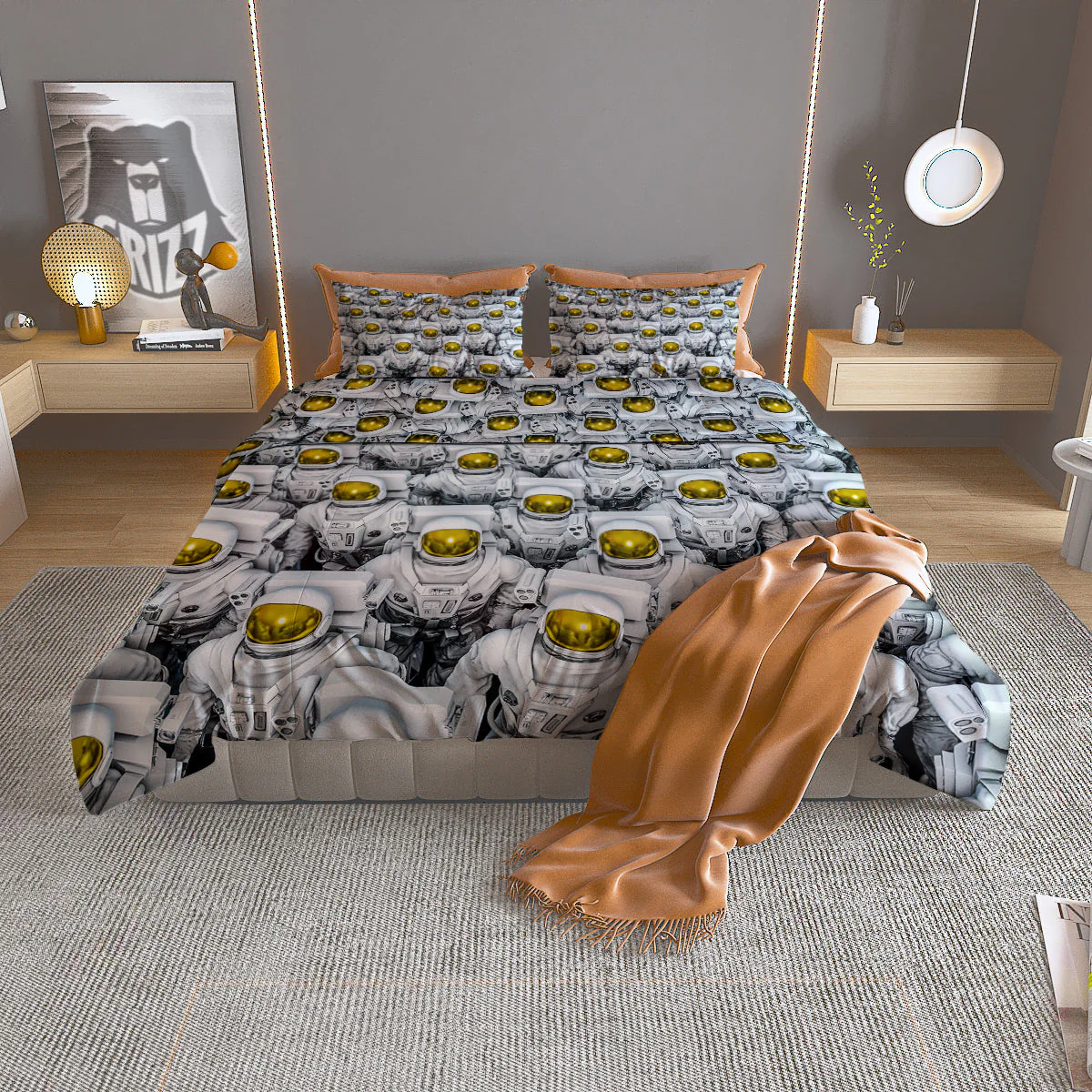 Astronauts Group Print Duvet Cover Bedding Set