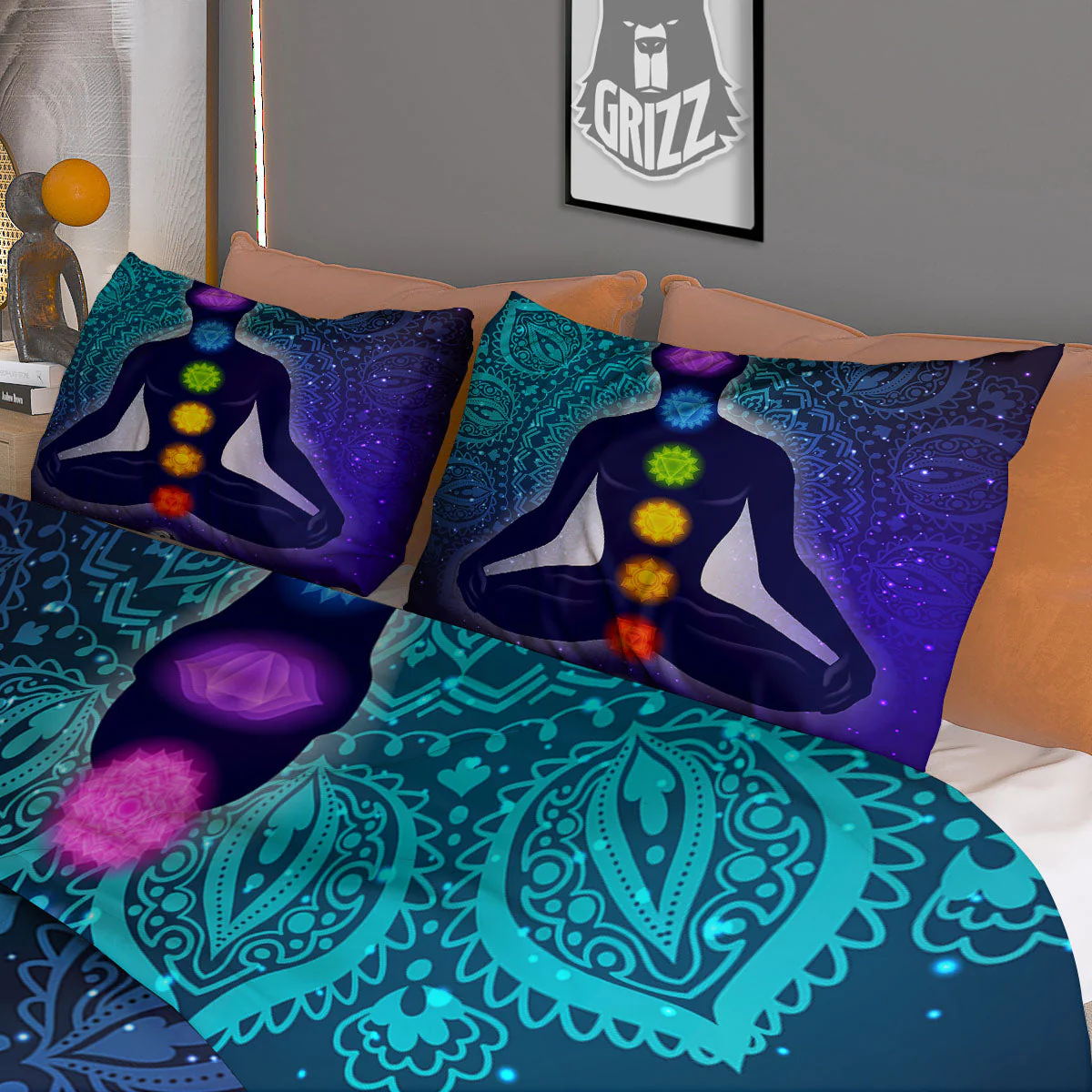 Aura Nine Chakras Print Duvet Cover Bedding Set - Image 3