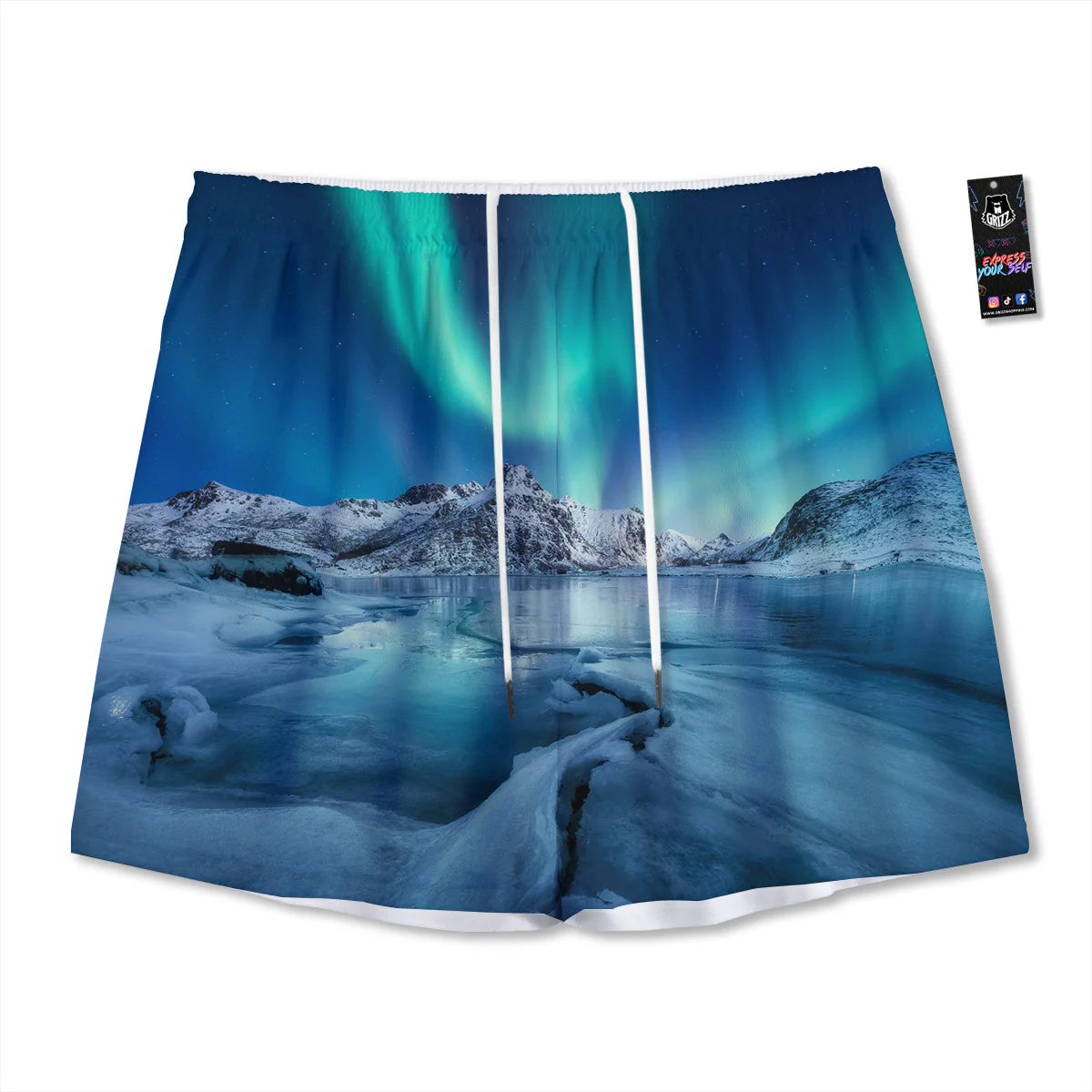 Aurora Borealis Blue Print Mesh Shorts