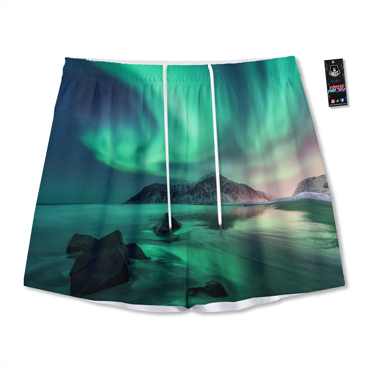 Aurora Northern Lights Print Mesh Shorts