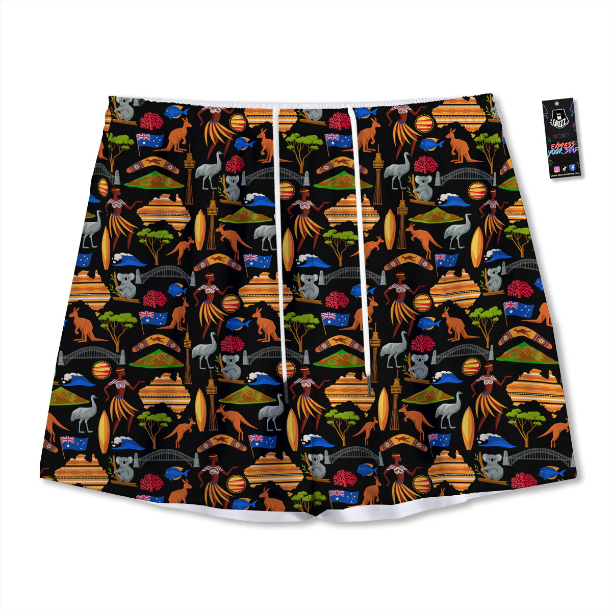 Australia Symbols Print Pattern Mesh Shorts