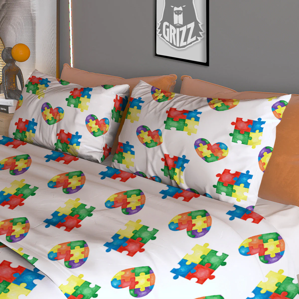 Autism Awareness Heart Print Pattern Duvet Cover Bedding Set - Image 3