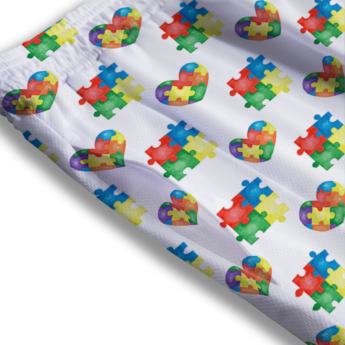 Autism Awareness Heart Print Pattern Mesh Shorts - Image 3