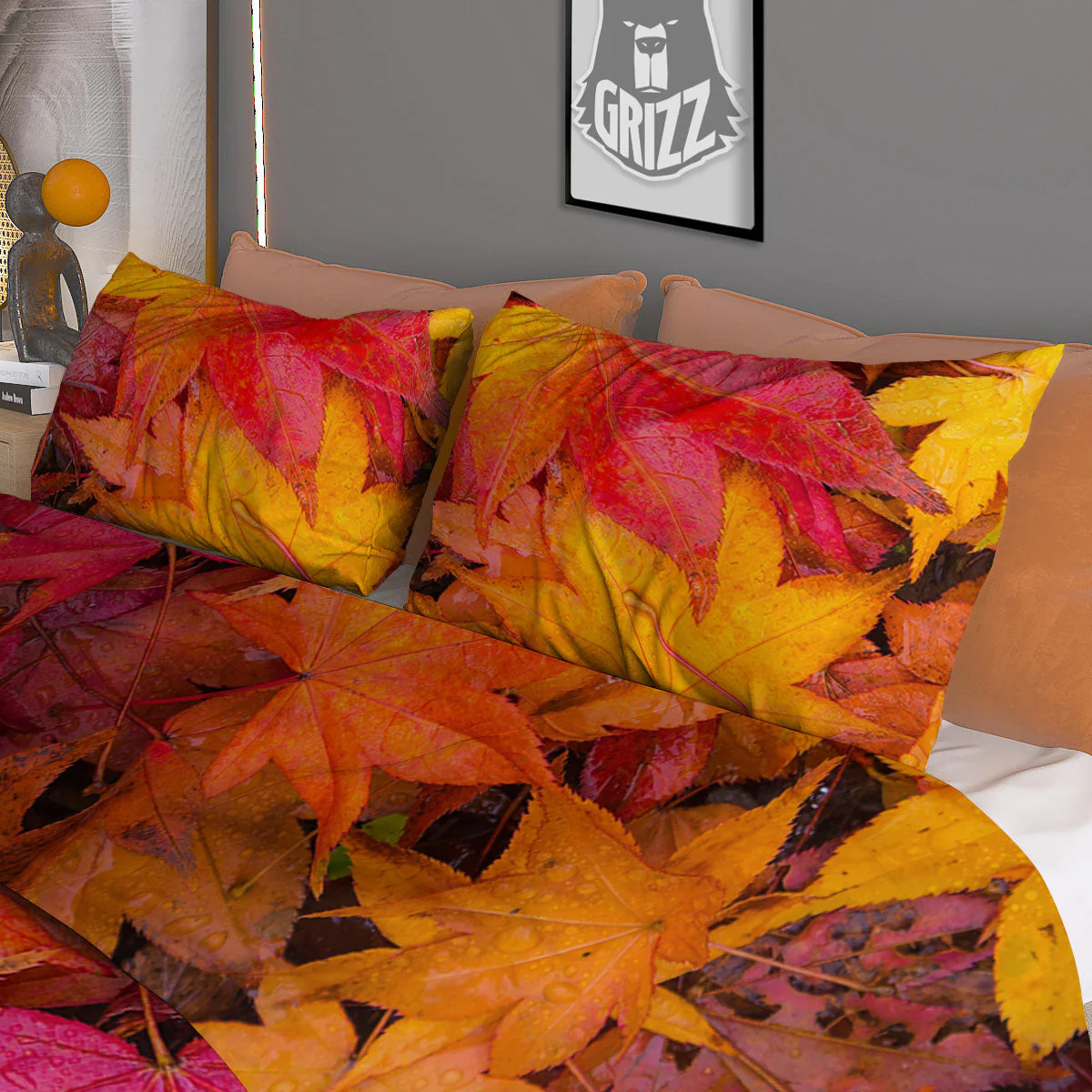 Autumn Leaves Print Duvet Cover Bedding Set - Image 3