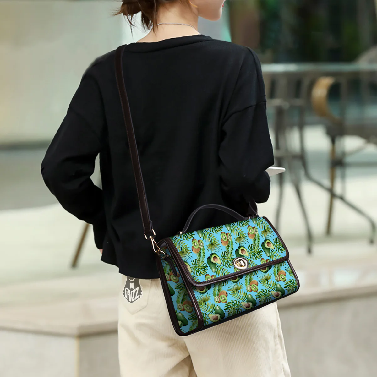 Avocado And Watercolor Kiwi Print Pattern Women's Satchel Bag - Image 3