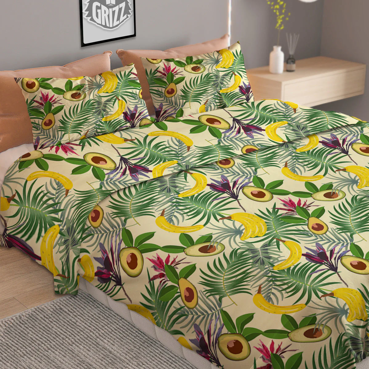 Avocado Banana Leaf Print Pattern Duvet Cover Bedding Set - Image 2