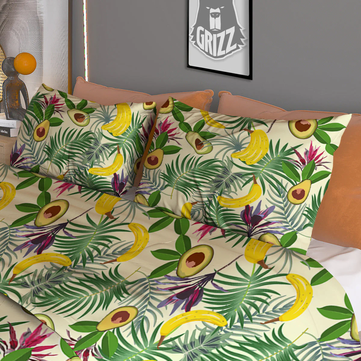 Avocado Banana Leaf Print Pattern Duvet Cover Bedding Set - Image 3