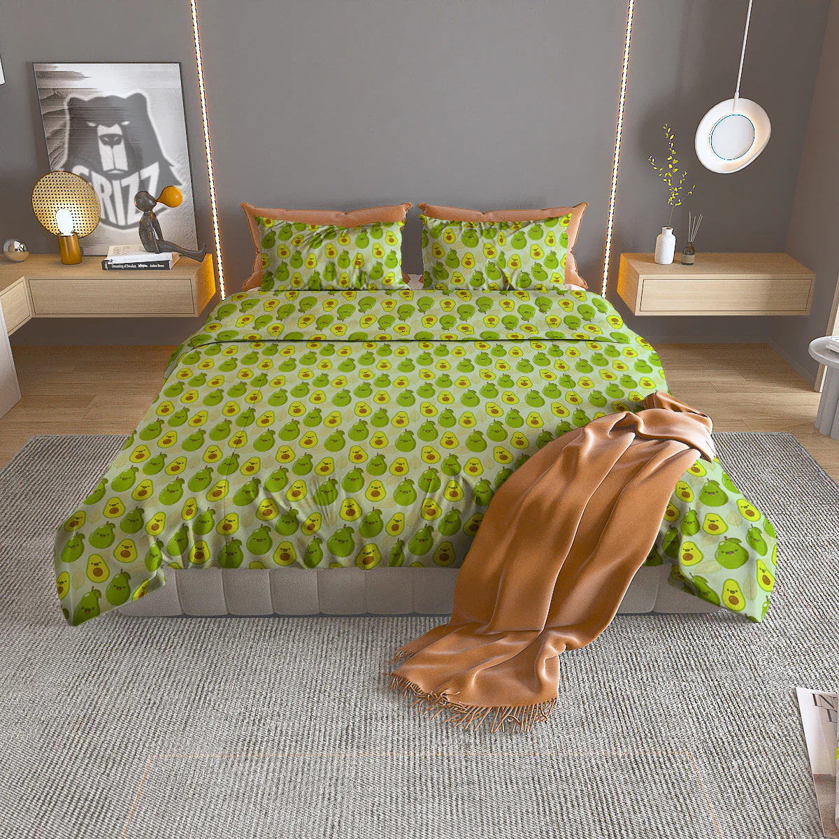 Avocado Cartoon Print Pattern Duvet Cover Bedding Set
