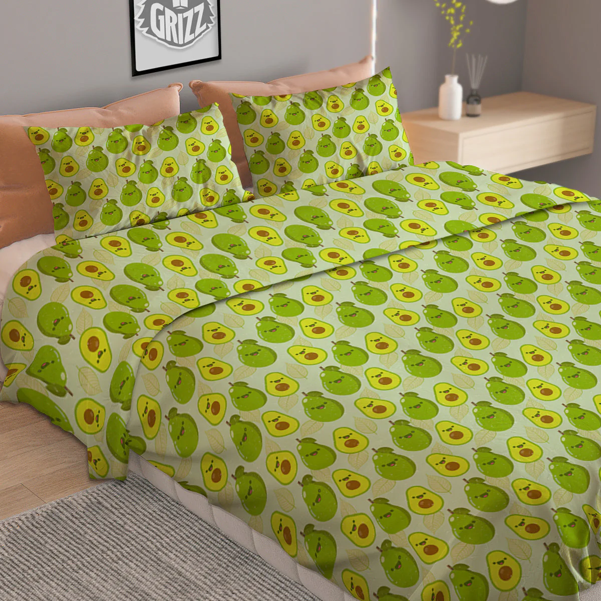 Avocado Cartoon Print Pattern Duvet Cover Bedding Set - Image 2