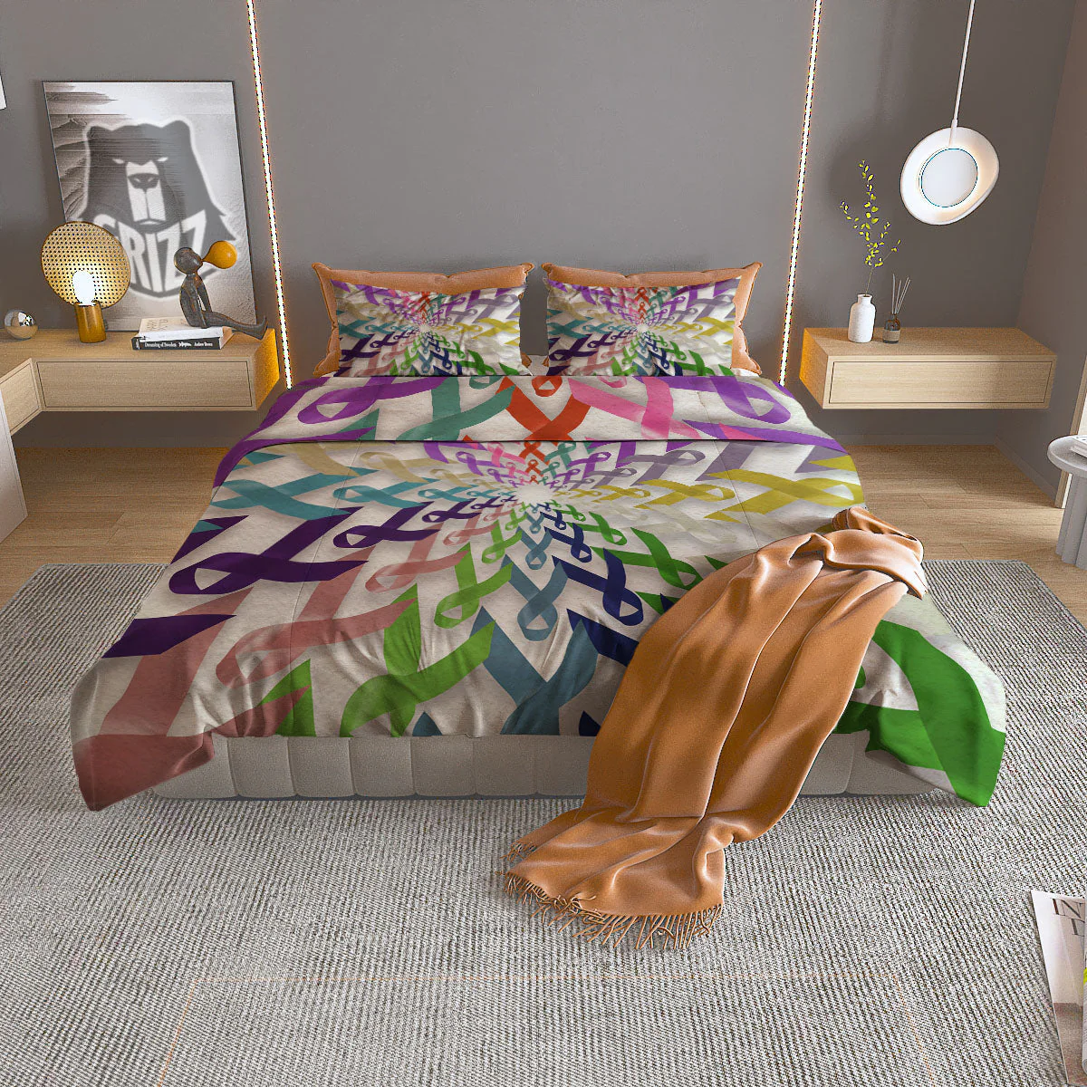 Awareness Mandala Cancer Print Duvet Cover Bedding Set