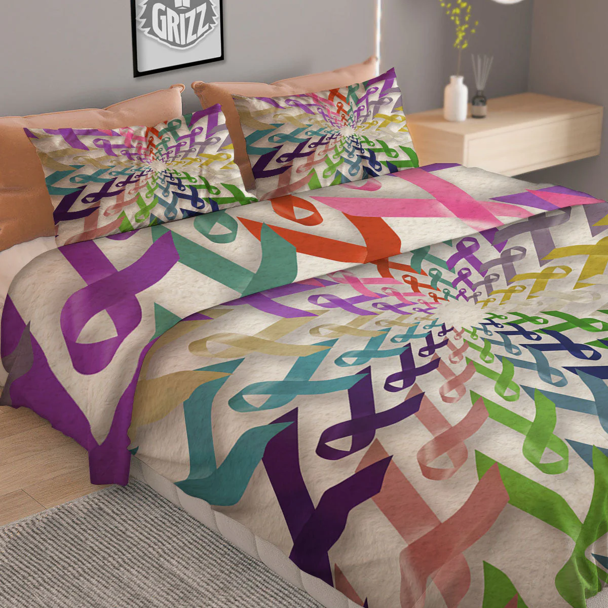 Awareness Mandala Cancer Print Duvet Cover Bedding Set - Image 2