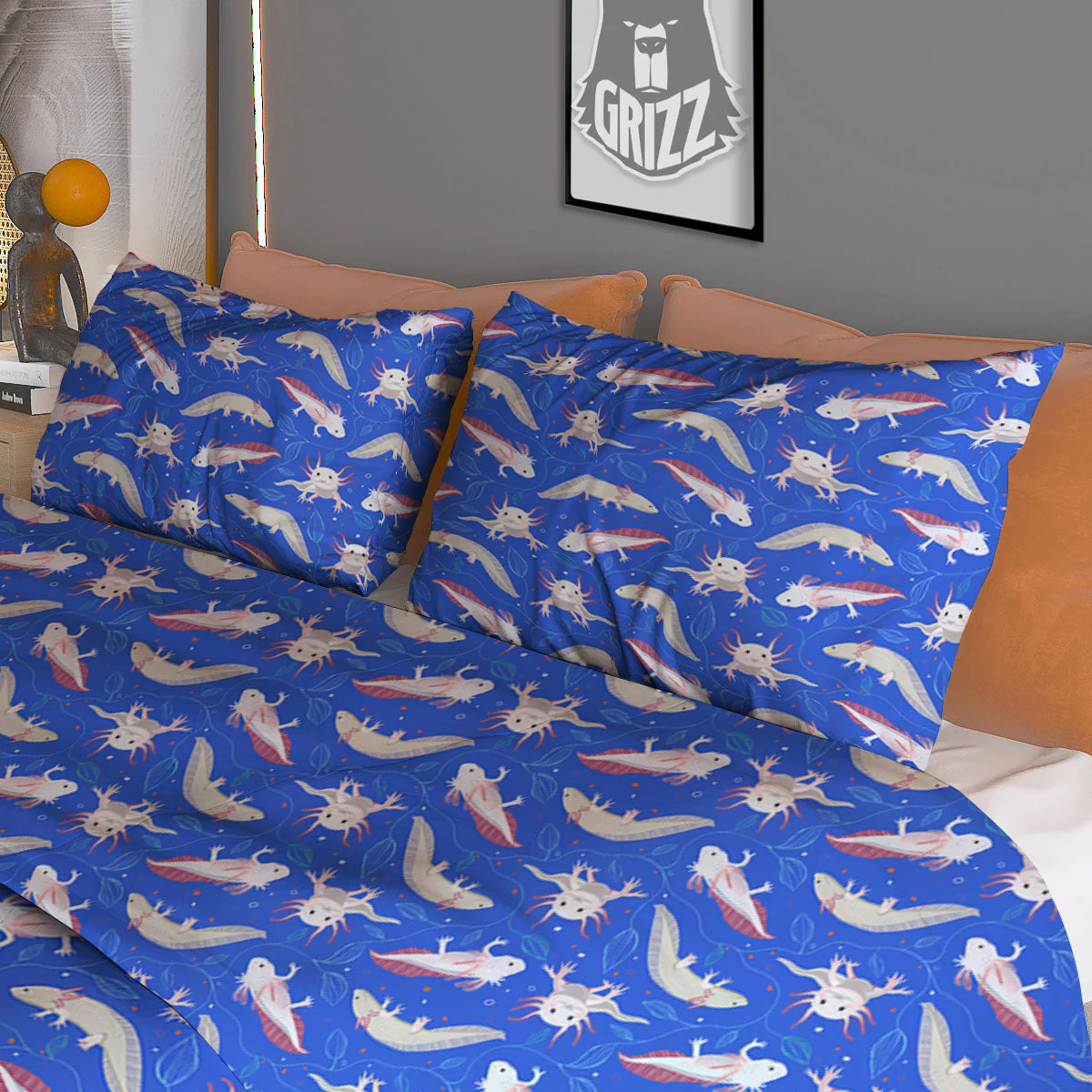 Axolotl Blue Print Pattern Duvet Cover Bedding Set - Image 3