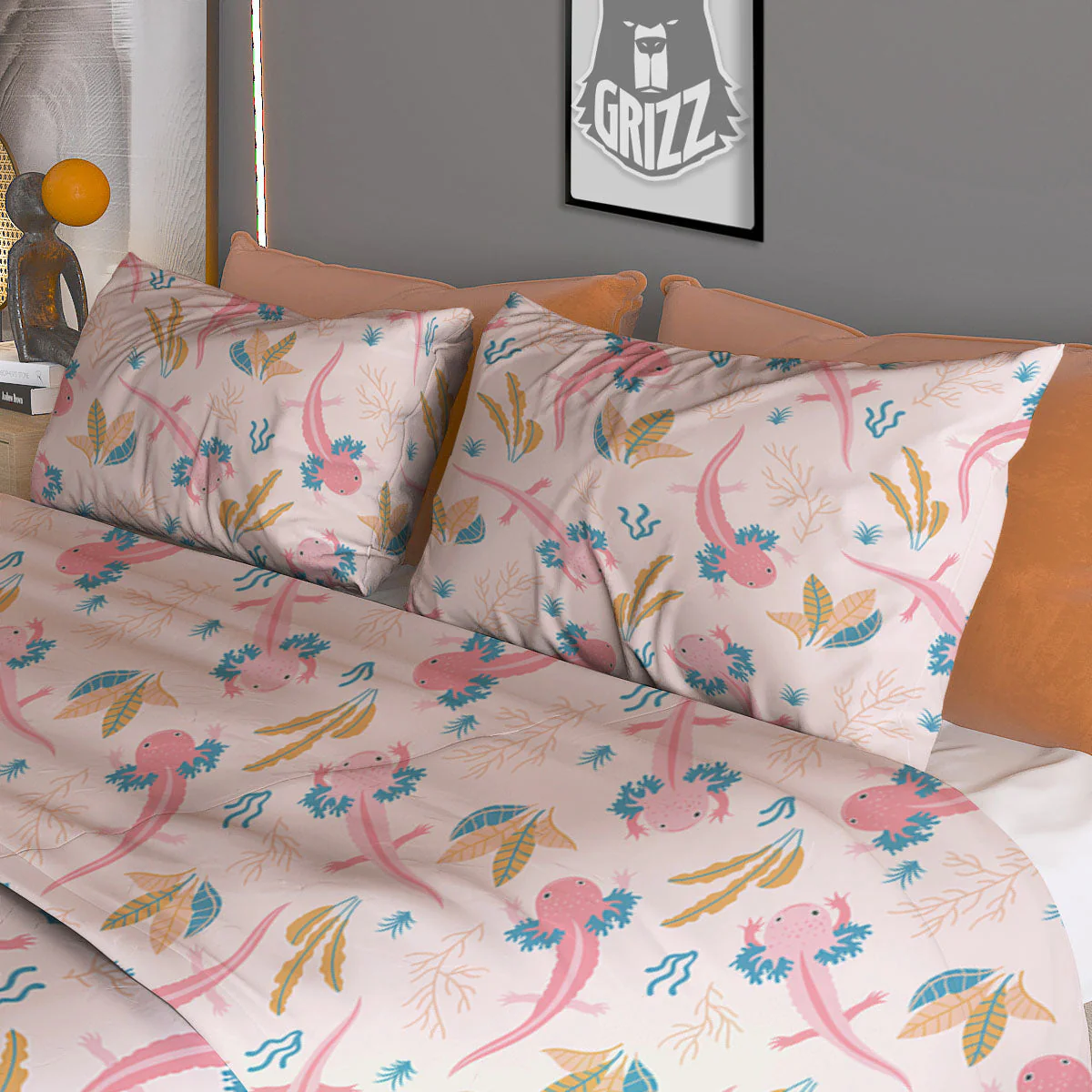 Axolotl Pastel Print Pattern Duvet Cover Bedding Set - Image 3