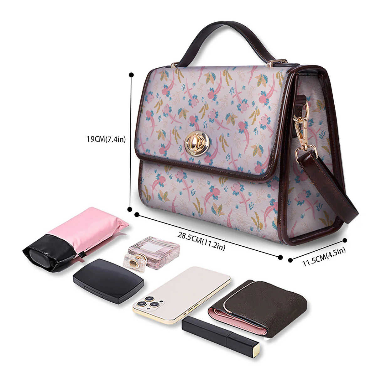 Axolotl Pastel Print Pattern Women's Satchel Bag - Image 4