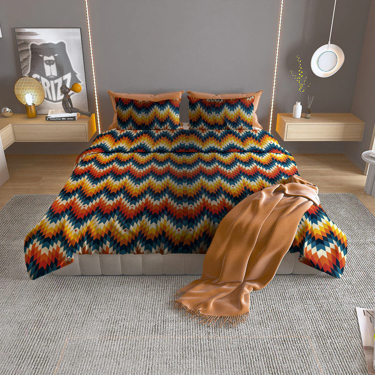 Aztec American Print Pattern Duvet Cover Bedding Set