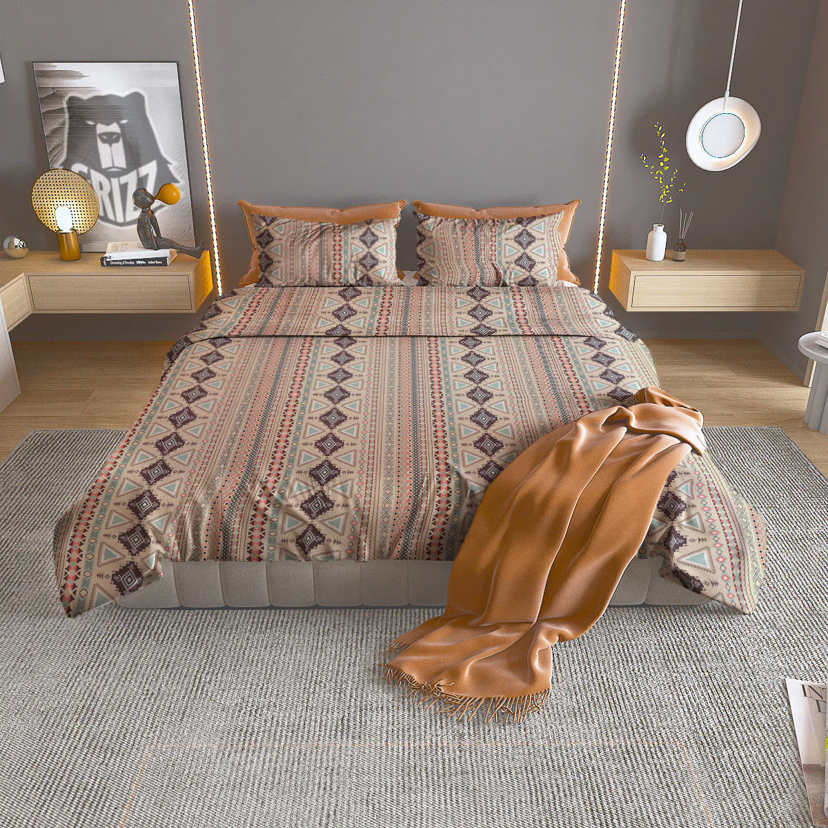 Aztec Beige Print Pattern Duvet Cover Bedding Set