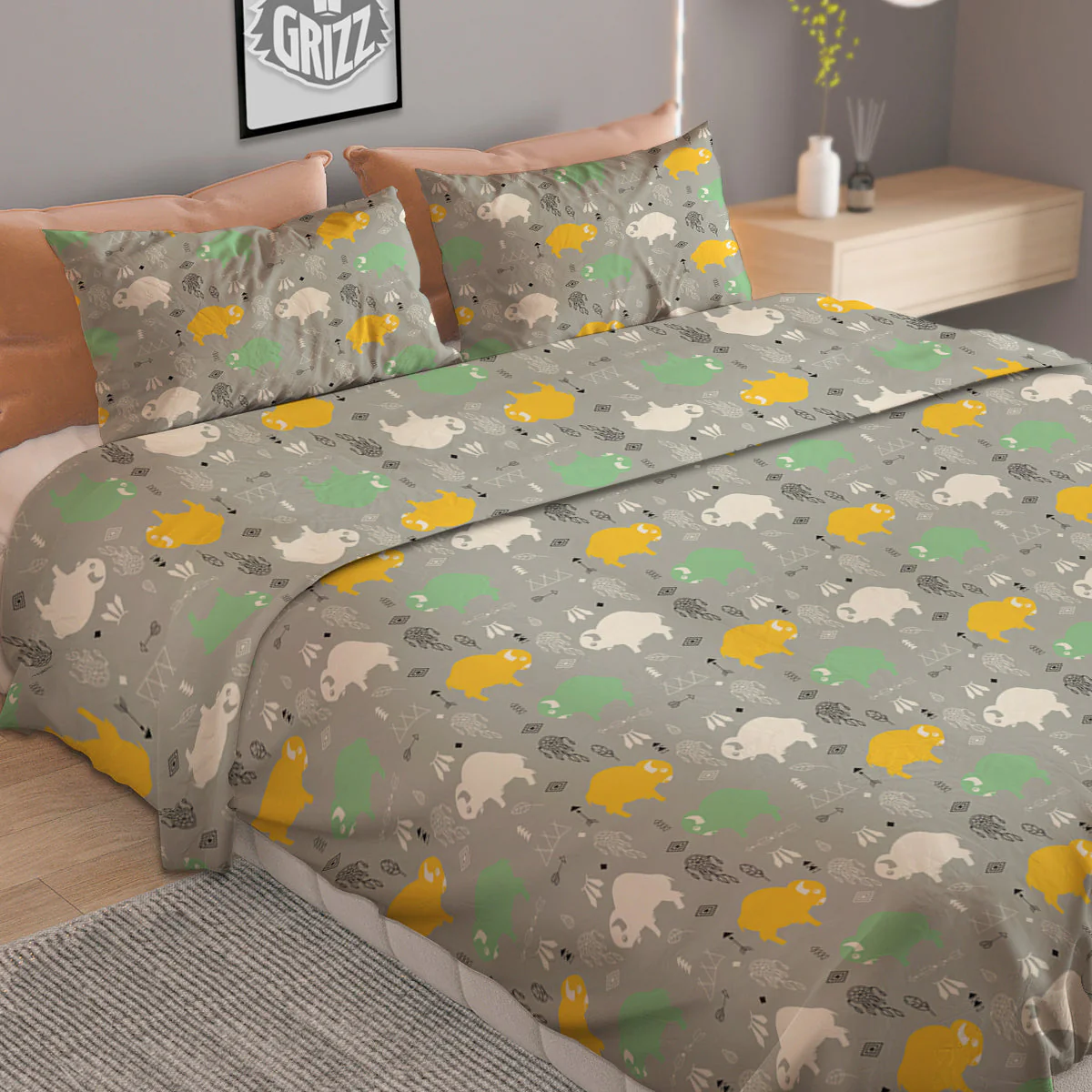 Aztec Bison Print Pattern Duvet Cover Bedding Set - Image 2