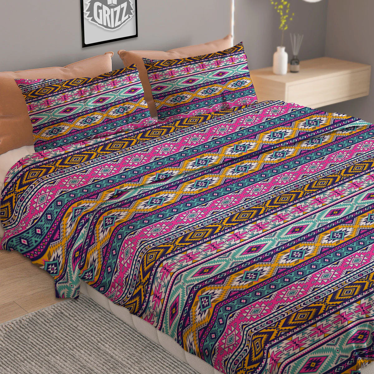 Aztec Bright Colors Print Pattern Duvet Cover Bedding Set - Image 2