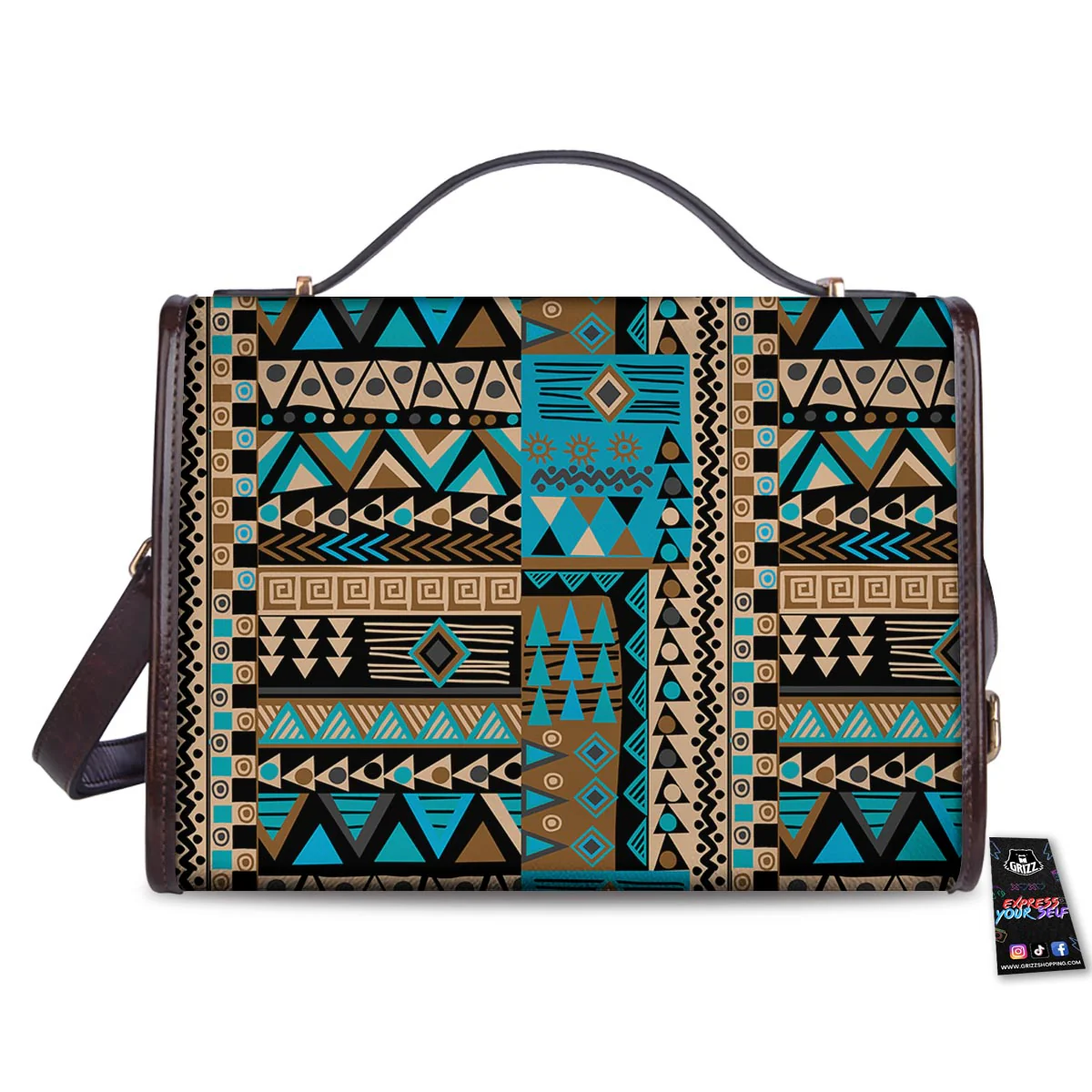Aztec Brown And Teal Print Pattern Women's Satchel Bag - Image 2