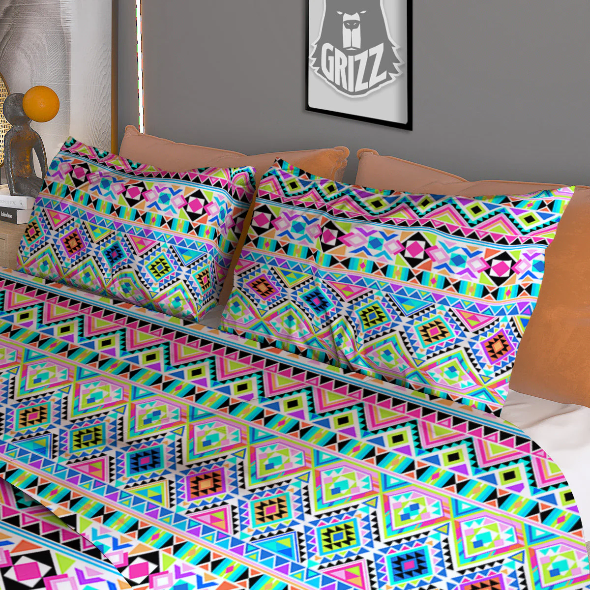 Aztec Colorful Print Pattern Duvet Cover Bedding Set - Image 3
