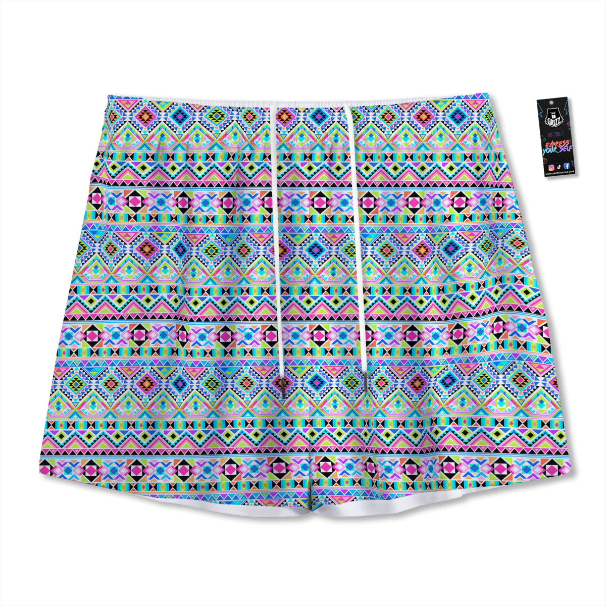 Aztec Colorful Print Pattern Mesh Shorts