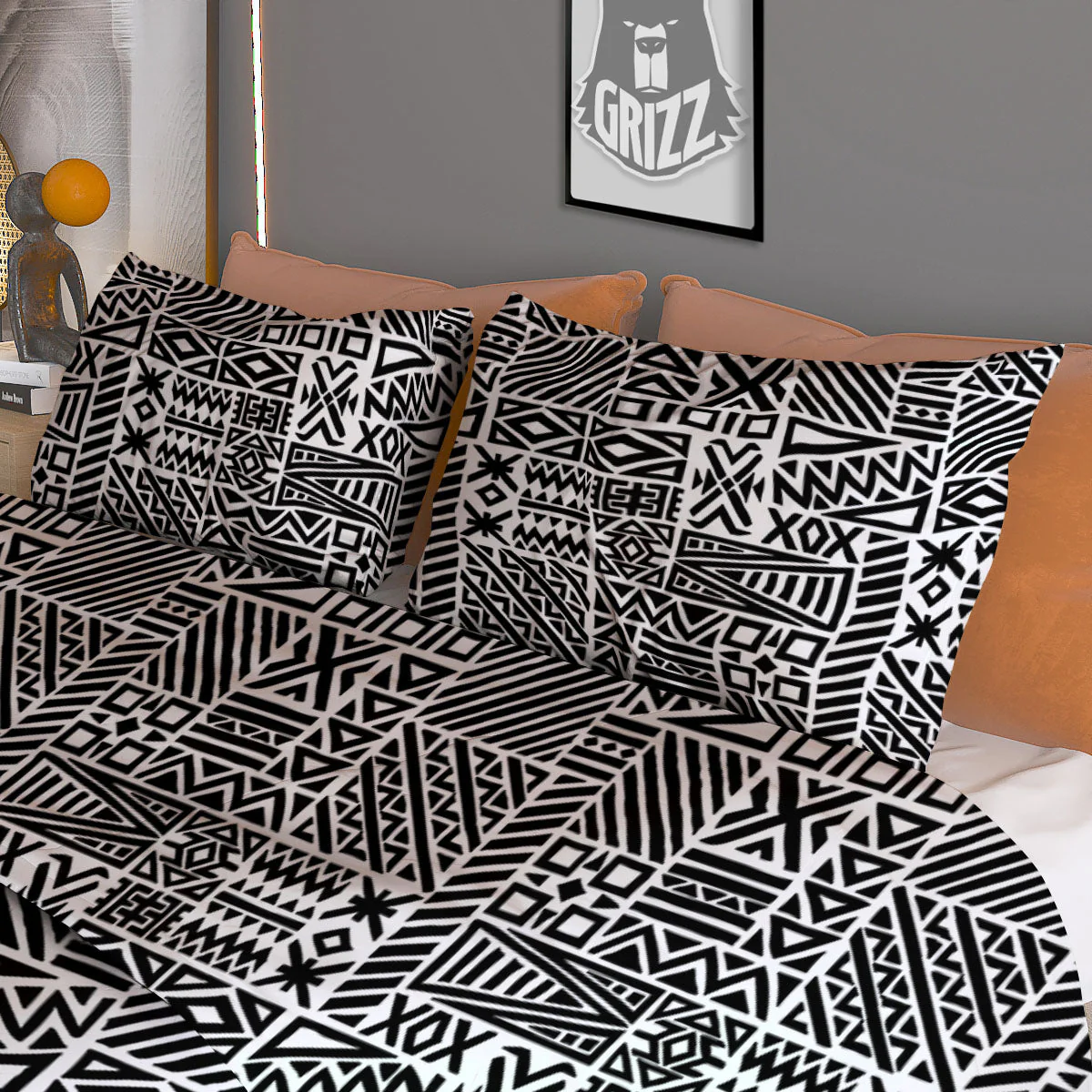 Aztec Geometric White And Black Print Duvet Cover Bedding Set - Image 3