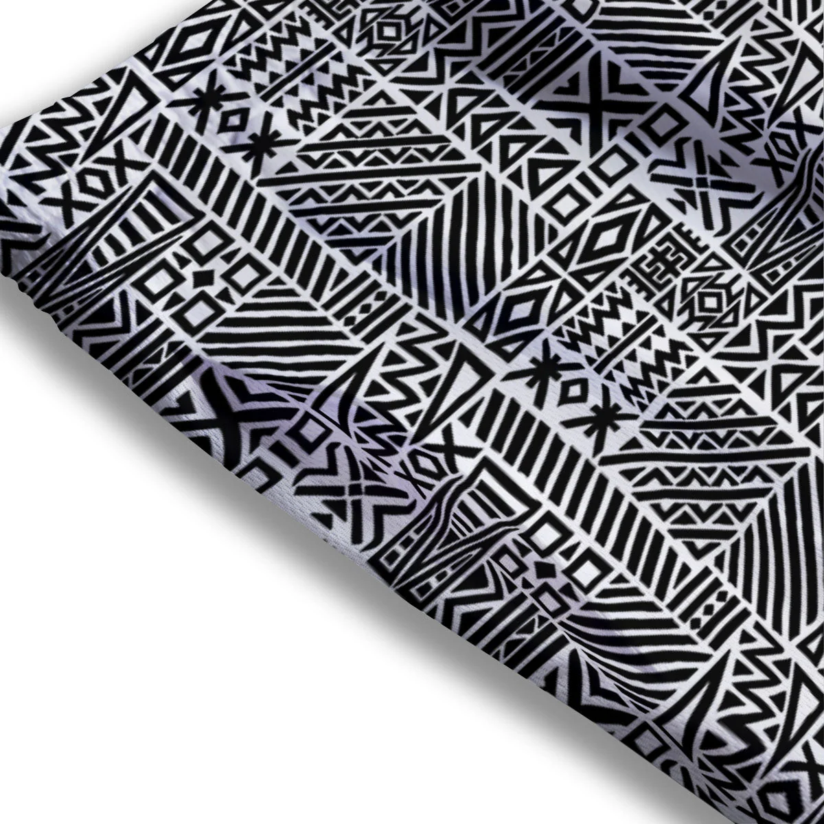 Aztec Geometric White And Black Print Mesh Shorts - Image 3
