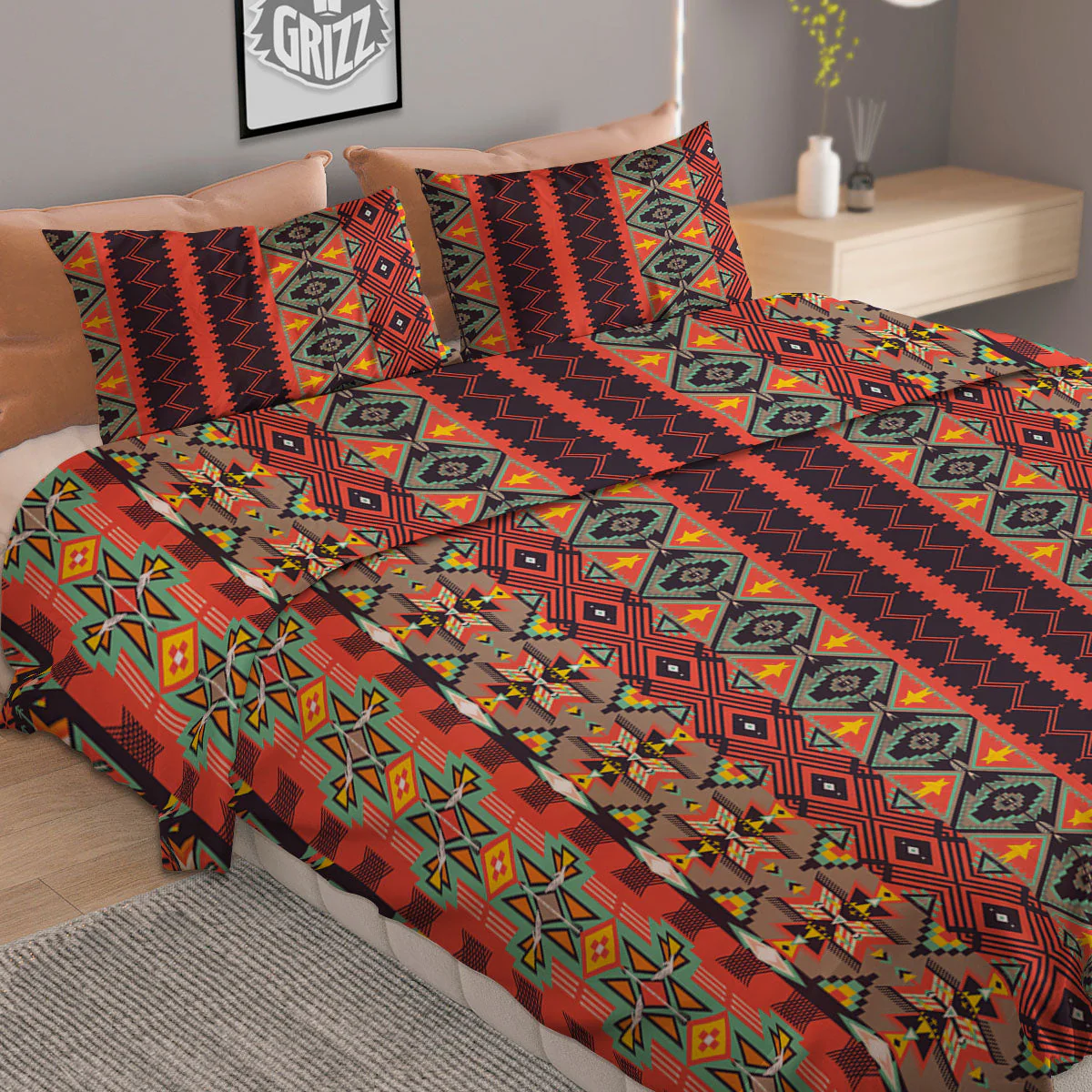 Aztec Native Tribal Print Pattern Duvet Cover Bedding Set - Image 2
