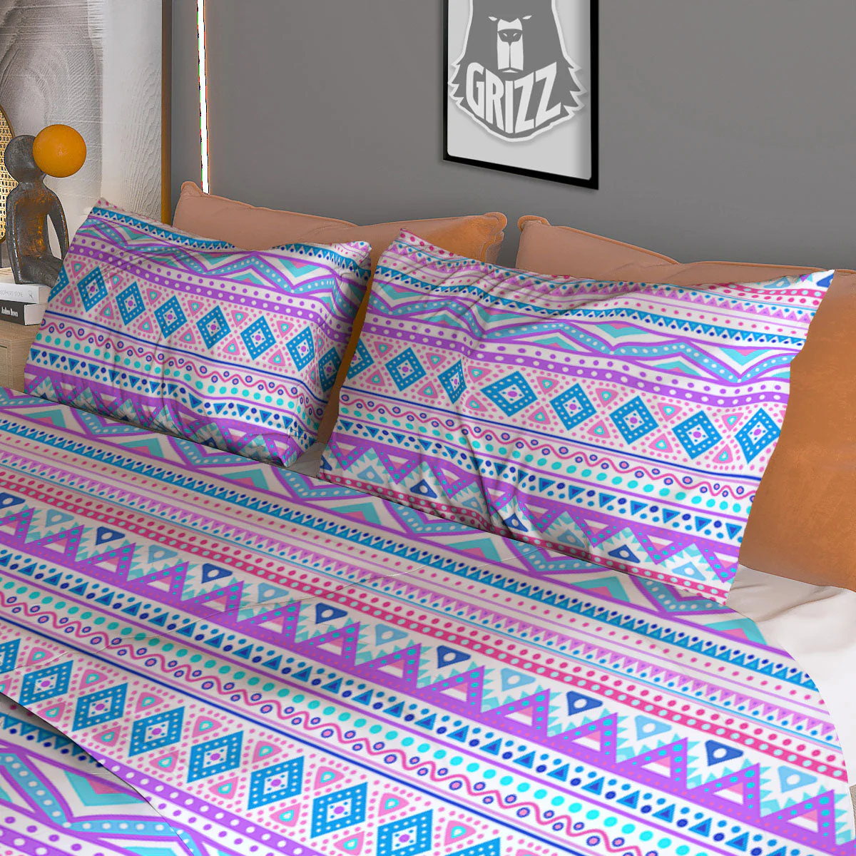 Aztec Pink And Pastel Print Pattern Duvet Cover Bedding Set - Image 3