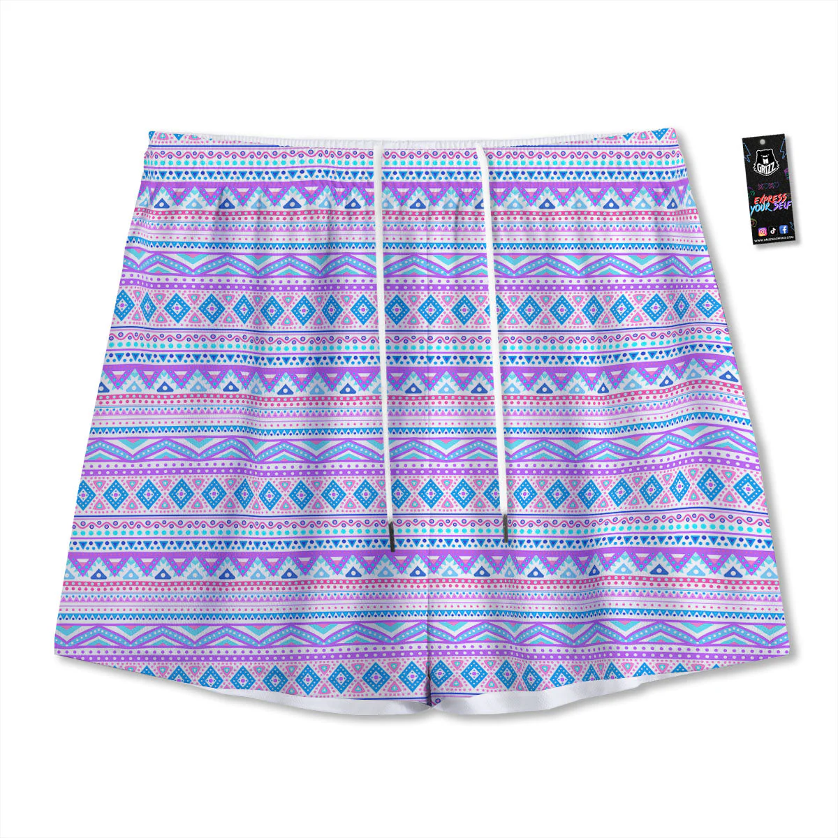 Aztec Pink And Pastel Print Pattern Mesh Shorts