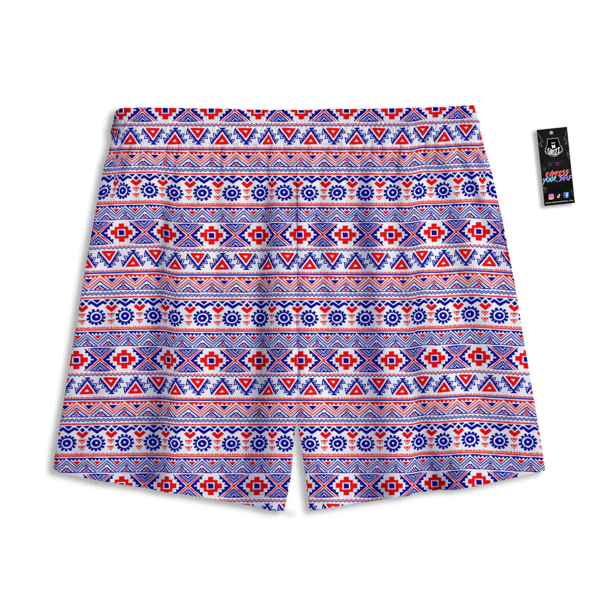 Aztec Red And Blue Print Pattern Mesh Shorts - Image 2