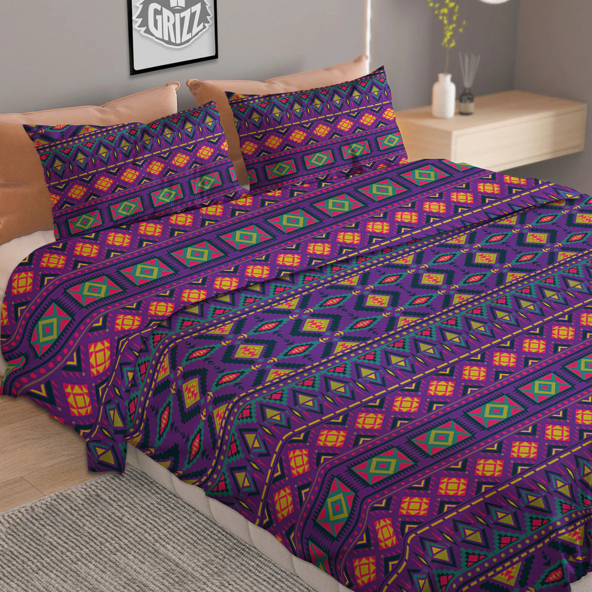 Aztec Trippy Neon Ethnic Print Duvet Cover Bedding Set - Image 2