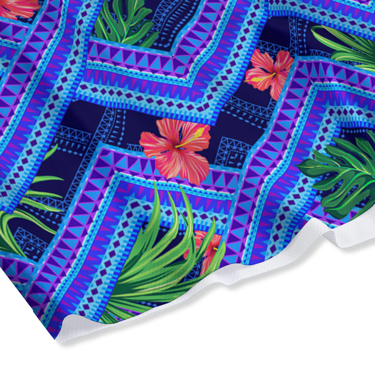 Aztec Tropical Hibiscus Flower Print Pattern Mesh Shorts - Image 4