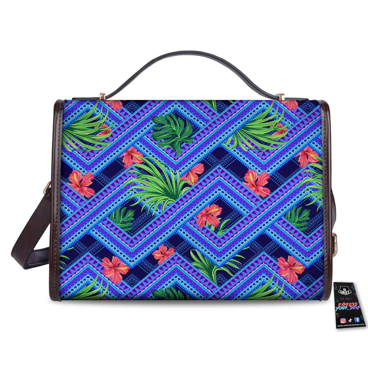 Aztec Tropical Hibiscus Flower Print Pattern Women's Satchel Bag - Image 2