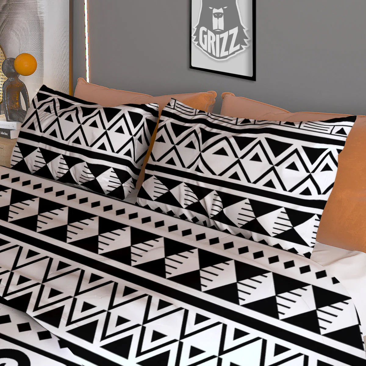 Aztec White And Black Print Pattern Duvet Cover Bedding Set - Image 3
