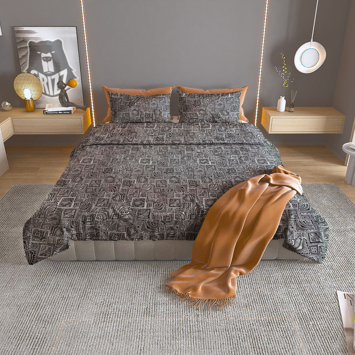 Aztec White And Grey Print Pattern Duvet Cover Bedding Set