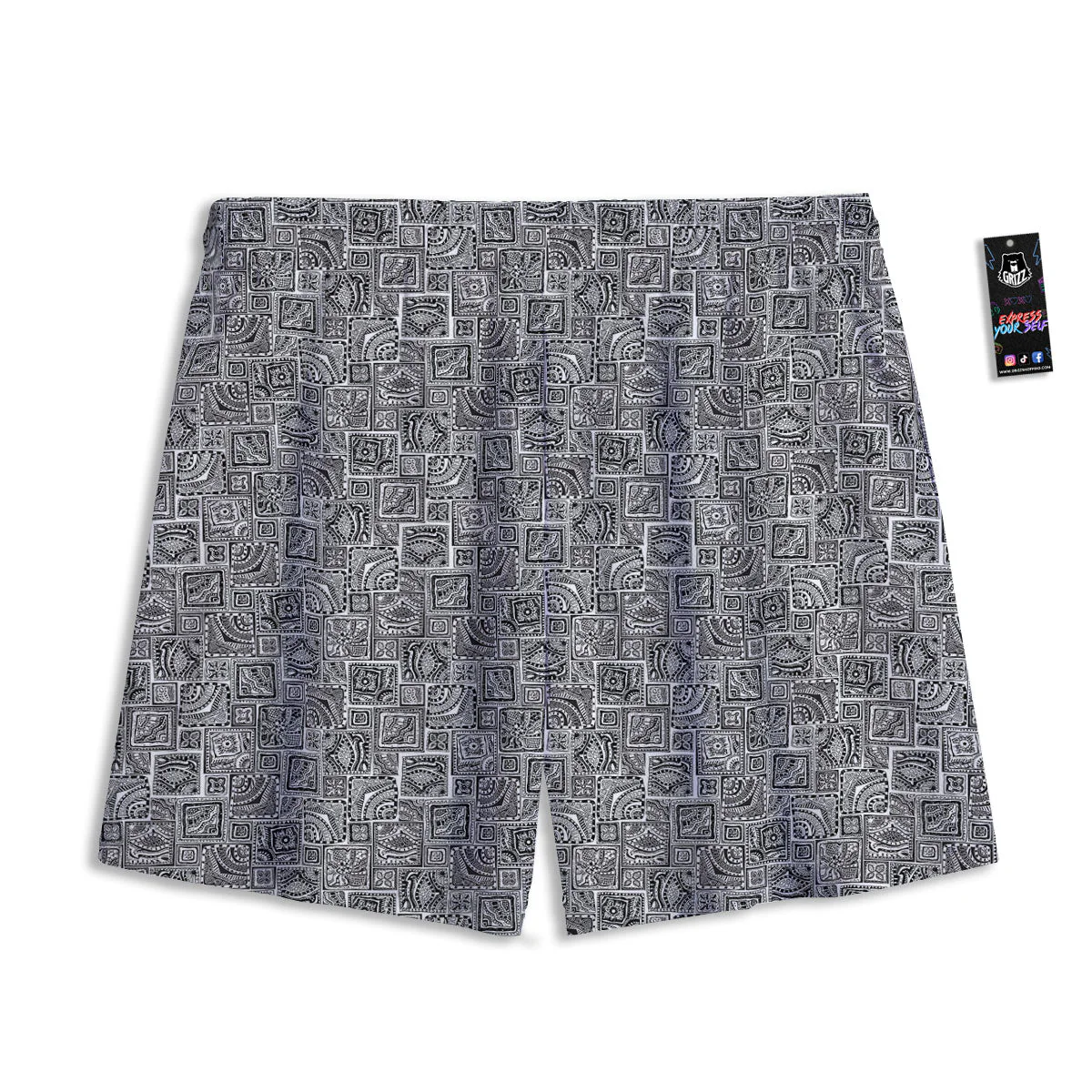 Aztec White And Grey Print Pattern Mesh Shorts - Image 2
