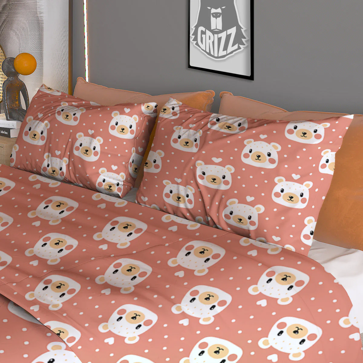 Baby Bear Cute Polka Dot Print Pattern Duvet Cover Bedding Set - Image 3