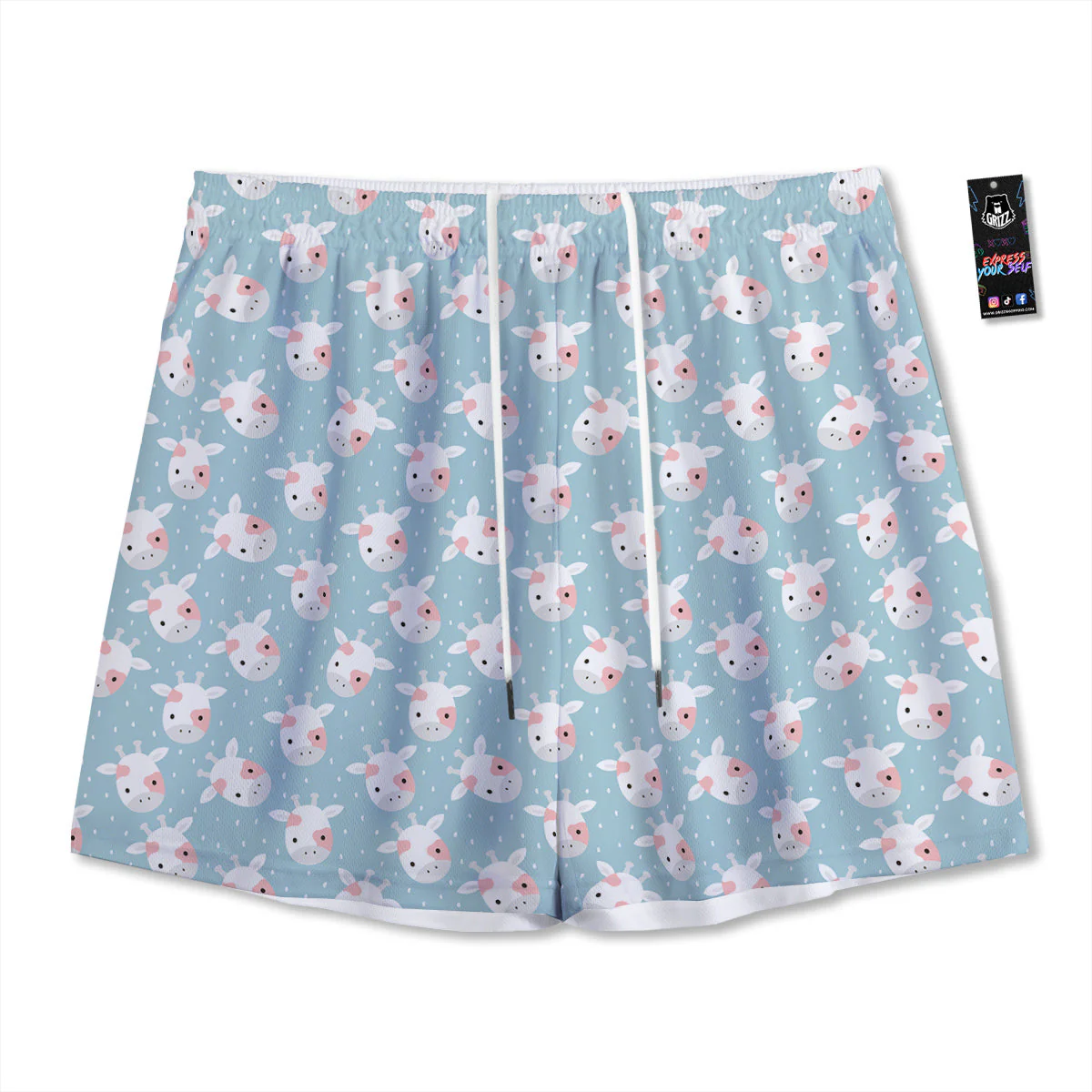 Baby Cow Cartoon Cute Print Pattern Mesh Shorts
