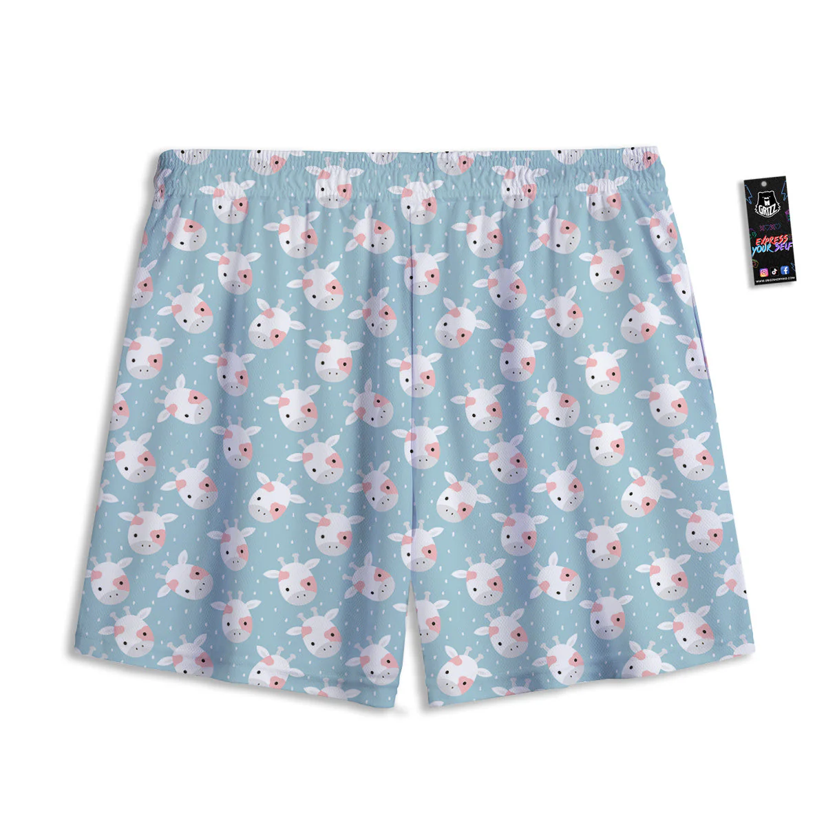 Baby Cow Cartoon Cute Print Pattern Mesh Shorts - Image 2