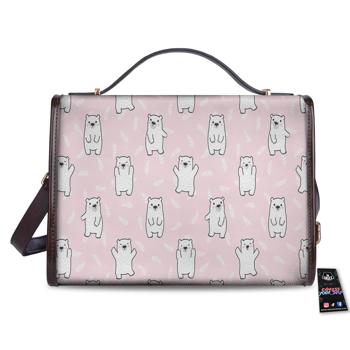Baby Polar Bear White Print Pattern Women's Satchel Bag - Image 2