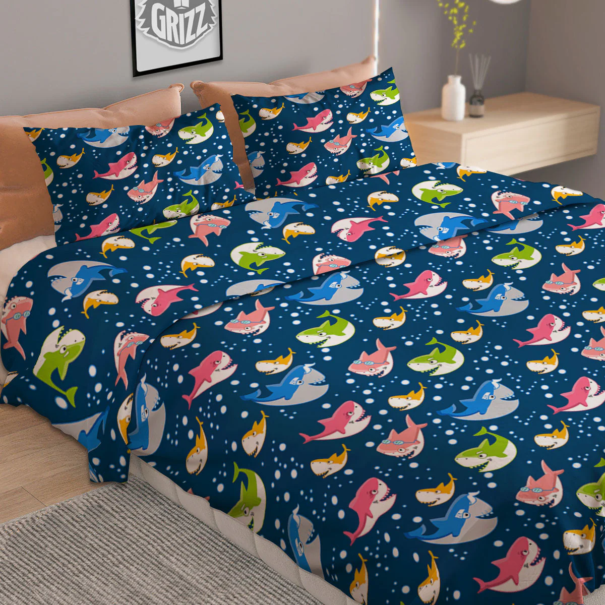 Baby Sharks Colorful Print Pattern Duvet Cover Bedding Set - Image 2